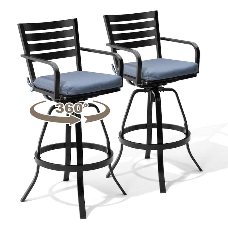 Pellebant Outdoor Patio Swivel Aluminum Bar Stools with Sunbrella Cushion - 18.51 in L x 18.51 in W x 45.28 in H