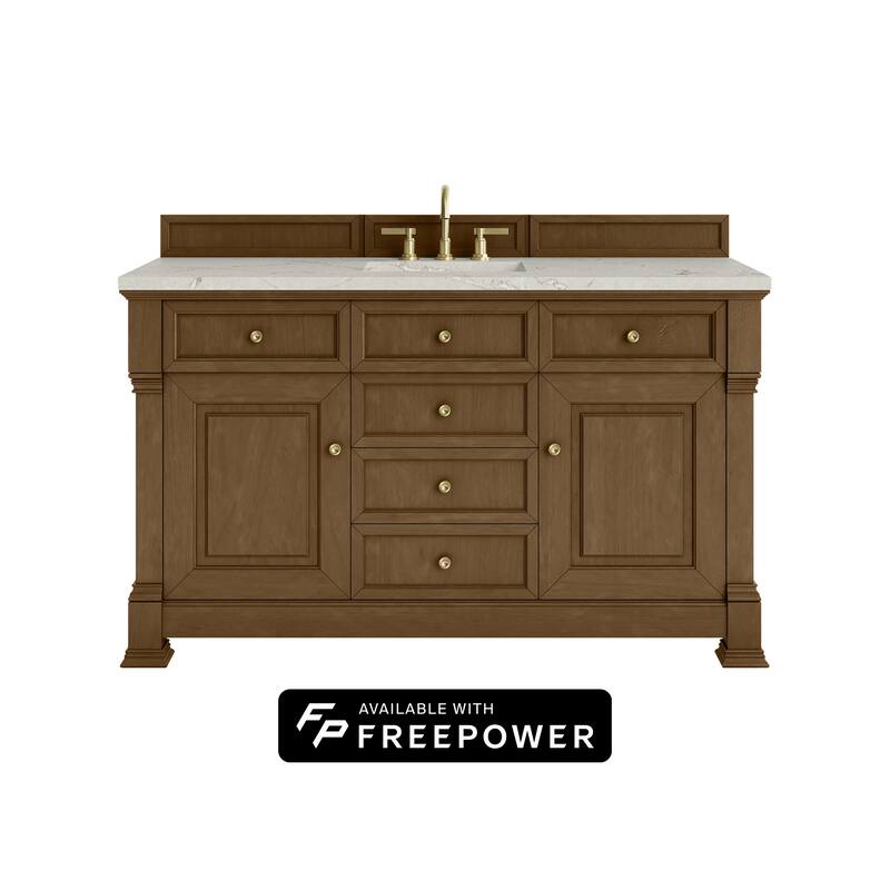 Brookfield 60" Single Vanity, Honey Oak w/FreePower Wireless Charger