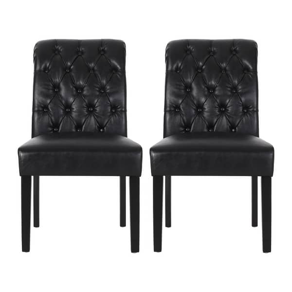slide 1 of 8, Elwood Contemporary Tufted Rolltop Dining Chairs (Set of 2) by Christopher Knight Home Midnight Black/ Matte Black