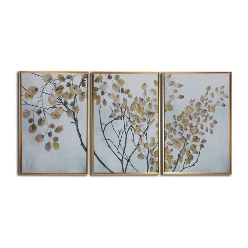 "Gold Branches" 3 piece Print on Gold Floating Framed Canvas Wall Art