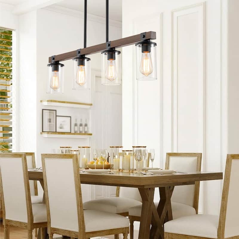 Starsky 4-Light Modern Farmhouse Cluster Chandelier Linear Kitchen Island Light with Cylindrical Glass Shade