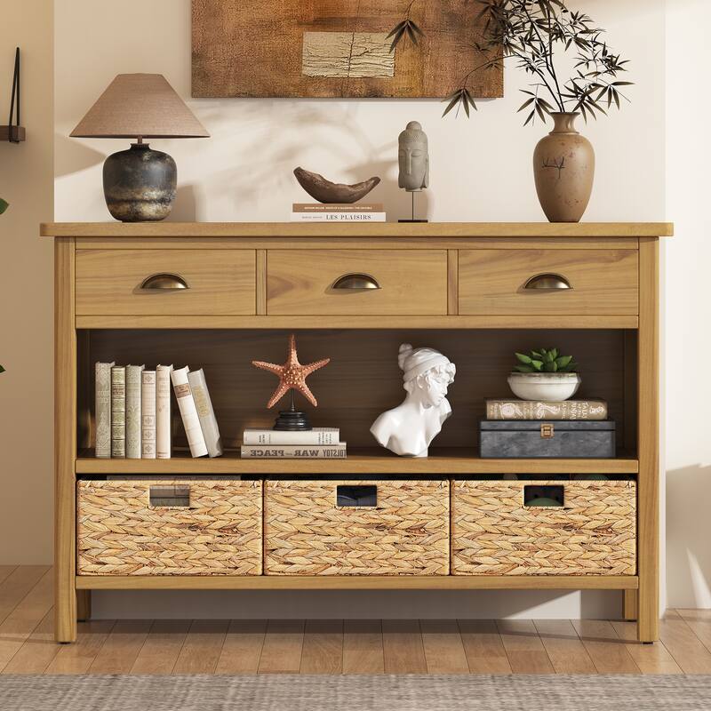 Retro Console Table with 3 Storage Drawers