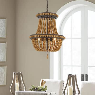 3-Light Lantern Empire Chandelier with Beaded Accents - 21.26''Hx16.14''Wx16.14''D