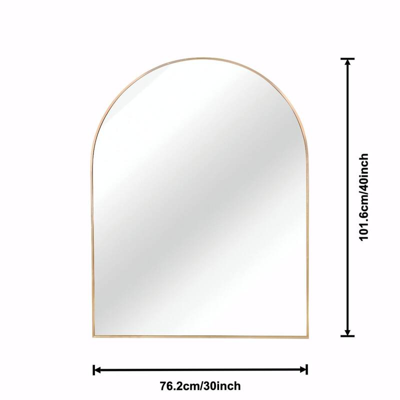 30x40 Inch Metal Framed Arched Bathroom Mirror for Wall