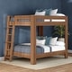 preview thumbnail 1 of 15, Olympic Queen over Queen Bunk Bed with Ladder on End Embossed Pecan