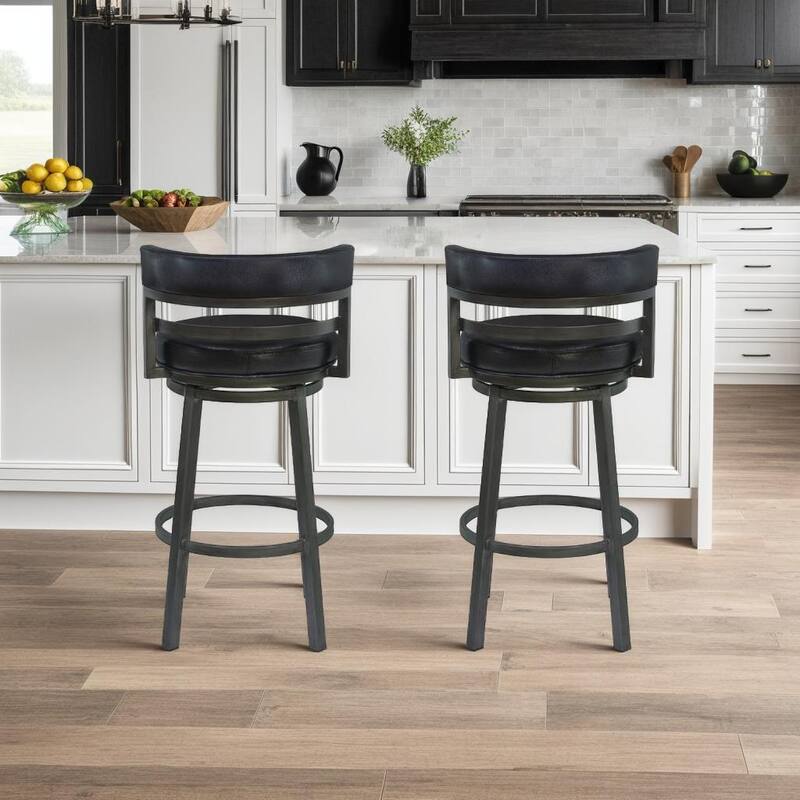 Titana Black Faux Leather Upholstered Bar or Counter Swivel Stool with Mineral Finish