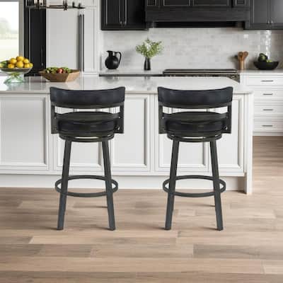 Titana Black Faux Leather Upholstered Bar or Counter Swivel Stool with Mineral Finish