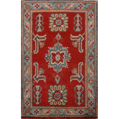 Red Geometric Kazak Rug Handmade Accent Wool Carpet - 2'0"x 3'0"