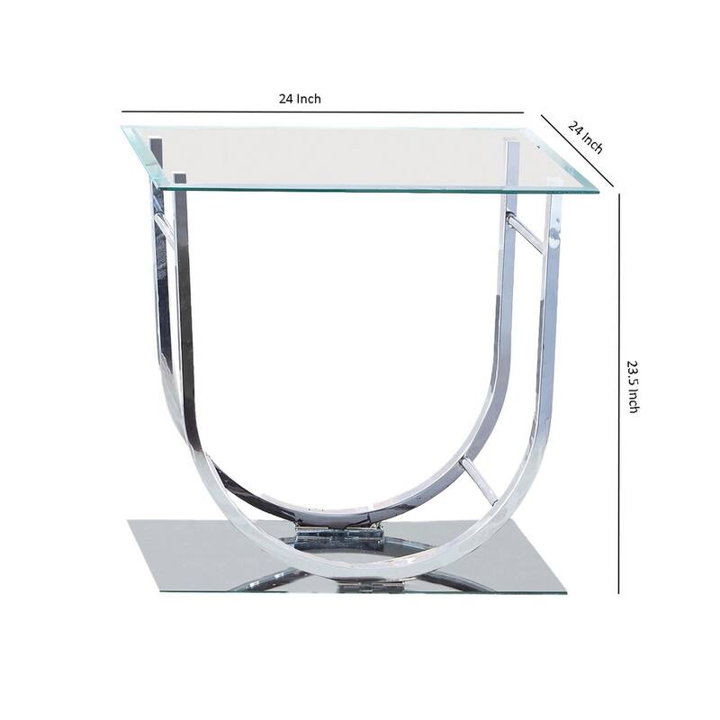 24 in. Chrome and Clear Rectangle Glass End Table with U Shaped Frame
