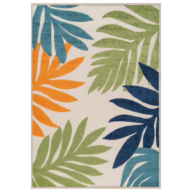 World Rug Gallery Indoor/Outdoor High-Low Textured Area Rug, Palm Easy-Clean Patio Rug