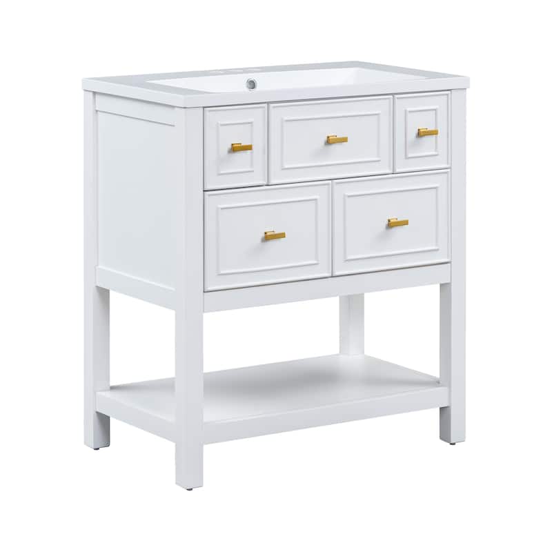 Bathroom Storage Cabinet with Resin Sink Combo,with 5 Drawers