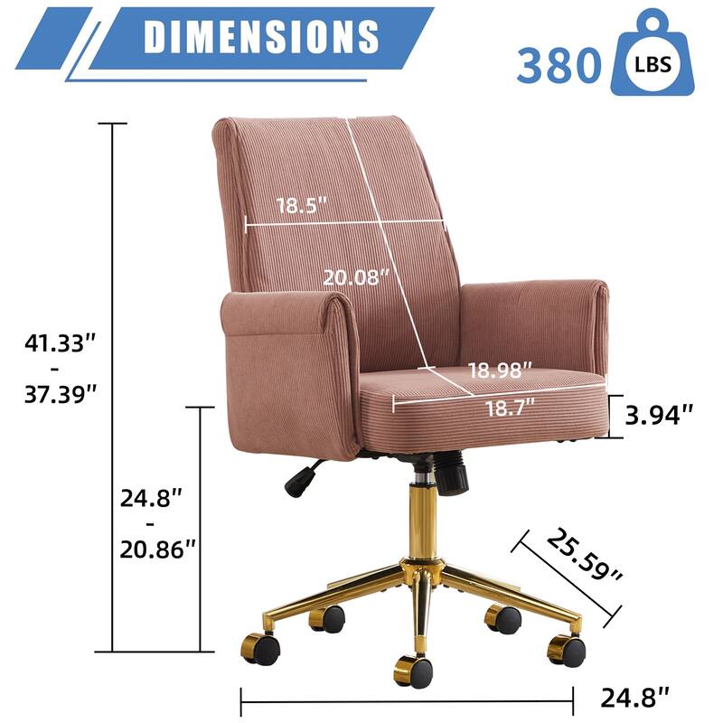 Corduroy Swivel Office Chair with Wheels, Ergonomic High Back Task Chair, Upholstered Accent Chair with Adjustable Height