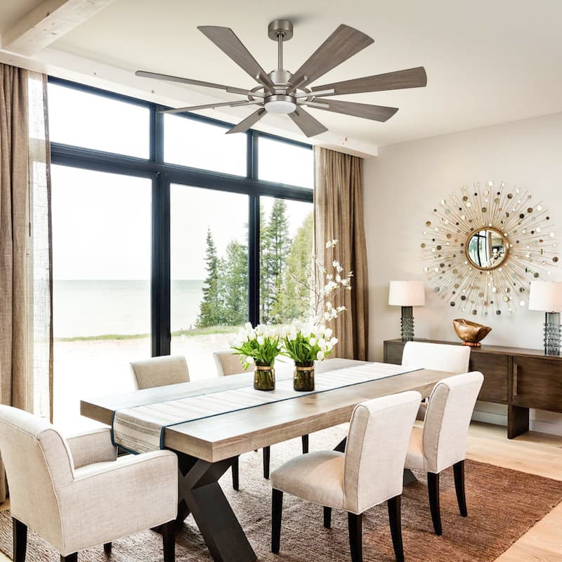 60-in Farmhouse 8-Blade Nickel Windmill LED Ceiling Fan with Light and Remote