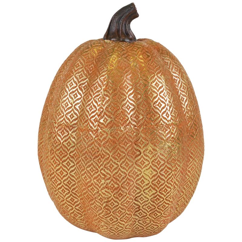 9.75-Inch Gold and Orange Textured Pumpkin Fall Decoration
