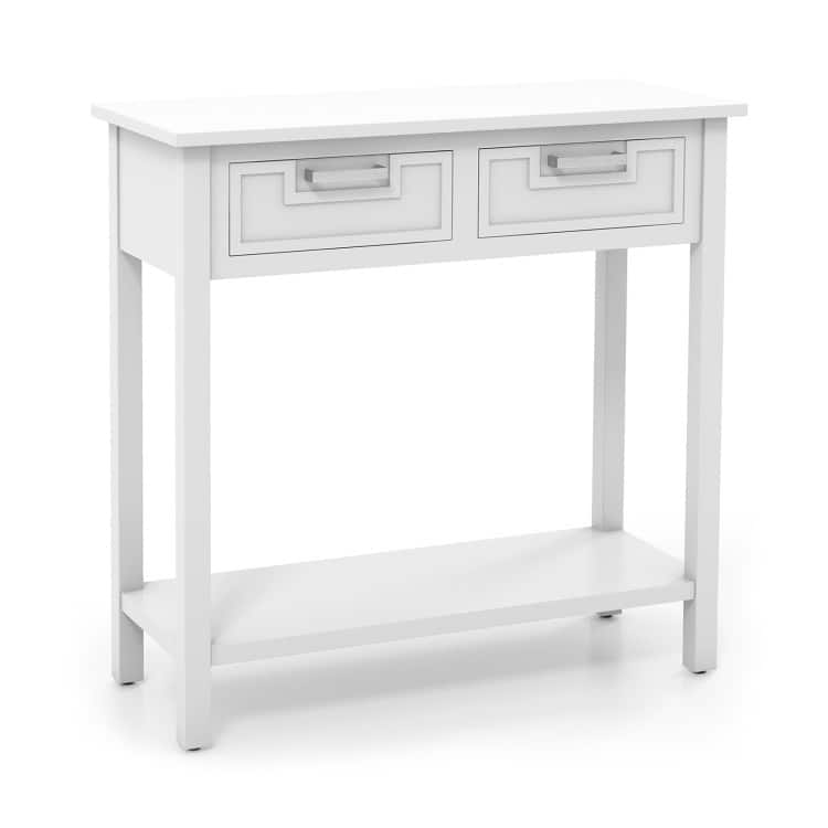 Wooden Console Table with 2 Drawers and Open Storage Shelf for Hallway