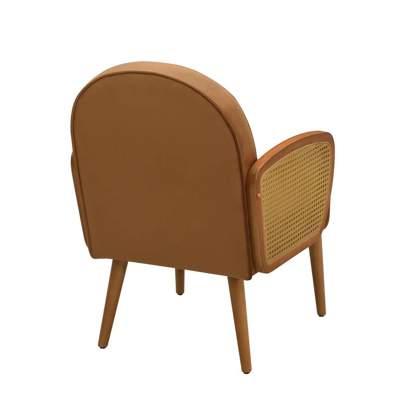 Velvet Accent Chair with Rattan Armrests