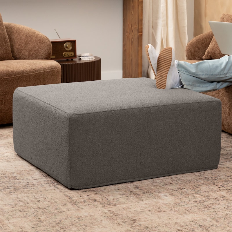 Jaxx Fairlie Couch Ottoman - Oversized Square Foam Coffee Table Ottoman - 36 Inch - Boucle Dark Grey