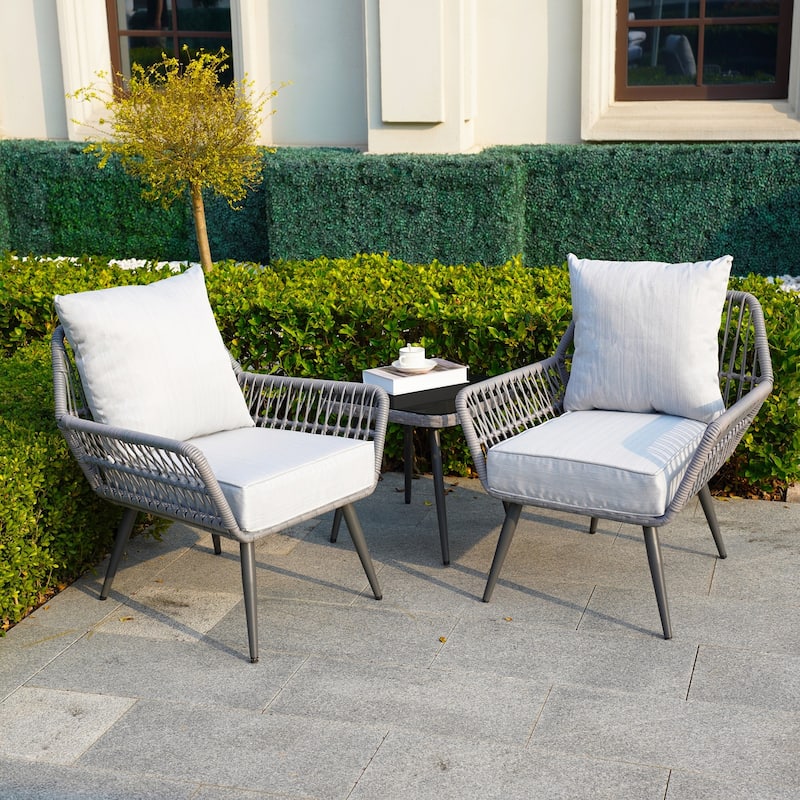 3 Piece Patio Bistro Set, Outdoor Patio Chairs with Glass Top Table