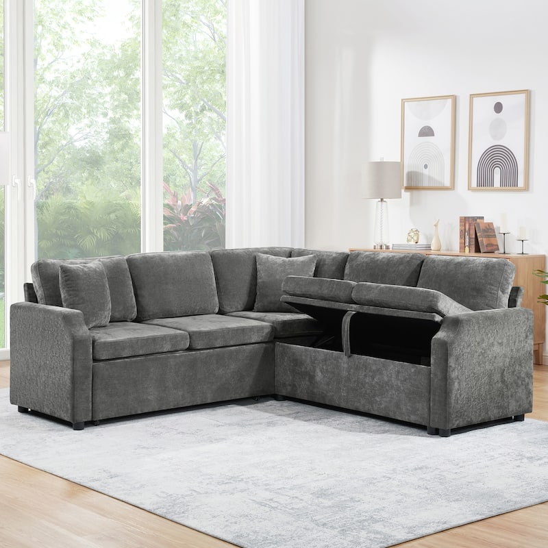 Roomfitters L-Shaped Sectional Sofa Bed with Sleeper and Hidden Storage Compartment for Living Room