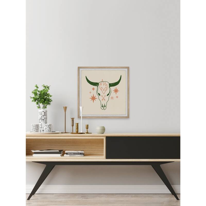 Skull With Green Horns Framed Wall Art, Bold Artistic Accent - Unique Art for a Striking Focal Point
