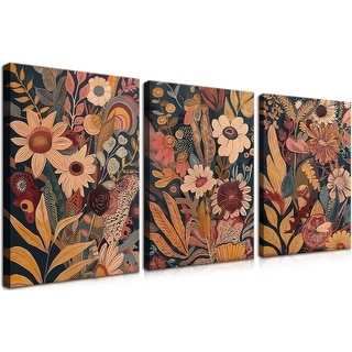 Modern Boho Flower Canvas Wall Art Set of 3 - Bed Bath & Beyond - 43724887