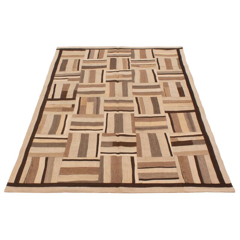 ECARPETGALLERY Flat-Weave Anatolia Patch Cream Wool Kilim - 6'4 x 10'0