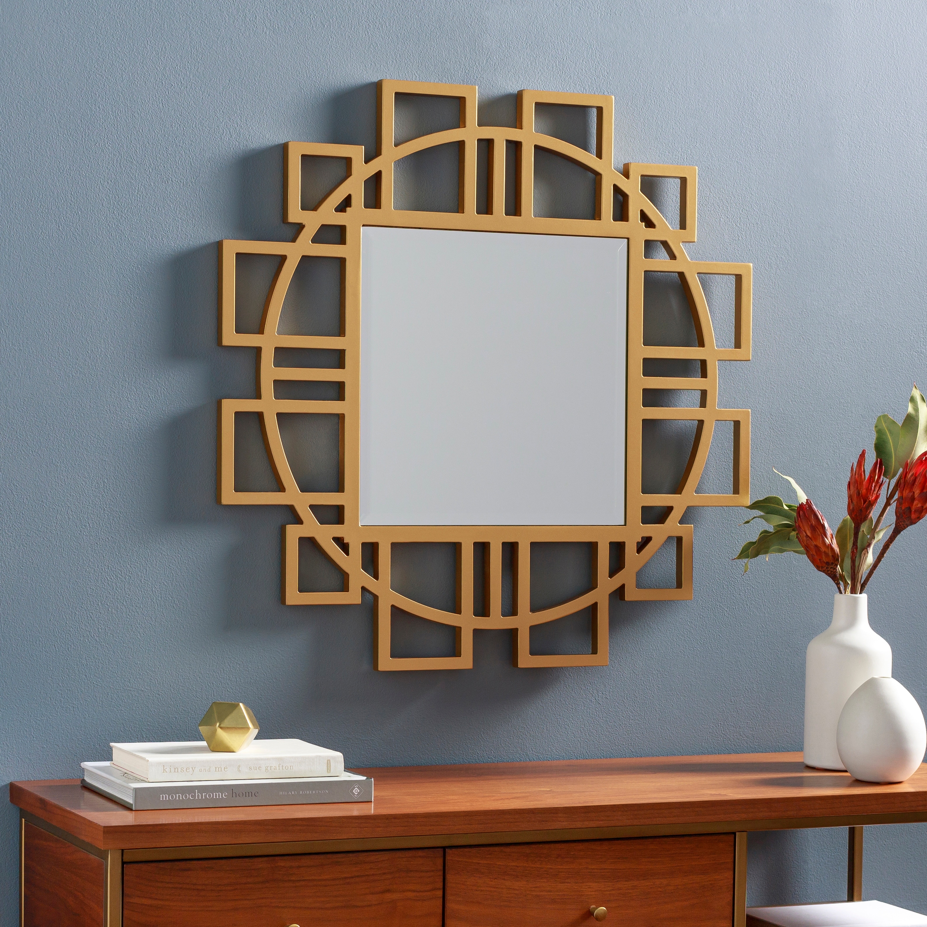 Zarate Geometric Satin Gold Mirror - 32"H x 32"W