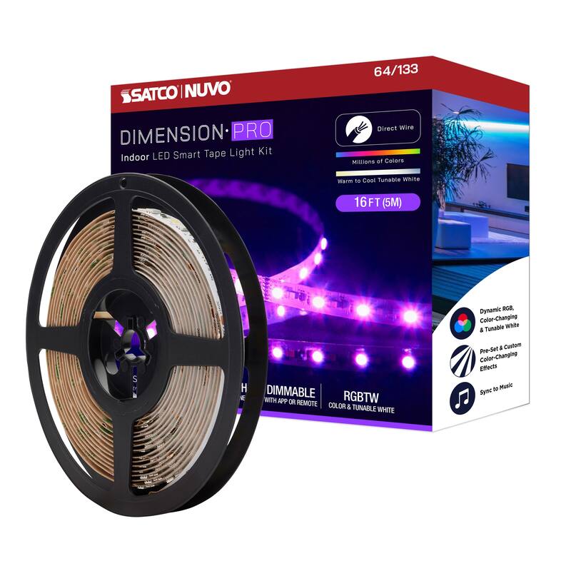 Dimension Pro Tape light strip 16 ft. Hi-Output RGB plus Tunable White J-Box connection Starfish IOT Capable IR Remote Included - White