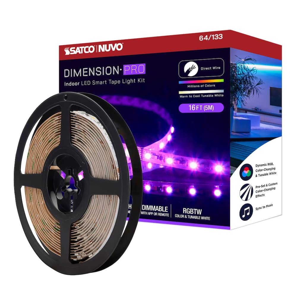 Dimension Pro Tape light strip 16 ft. Hi-Output RGB plus Tunable White J-Box connection Starfish IOT Capable IR Remote Included