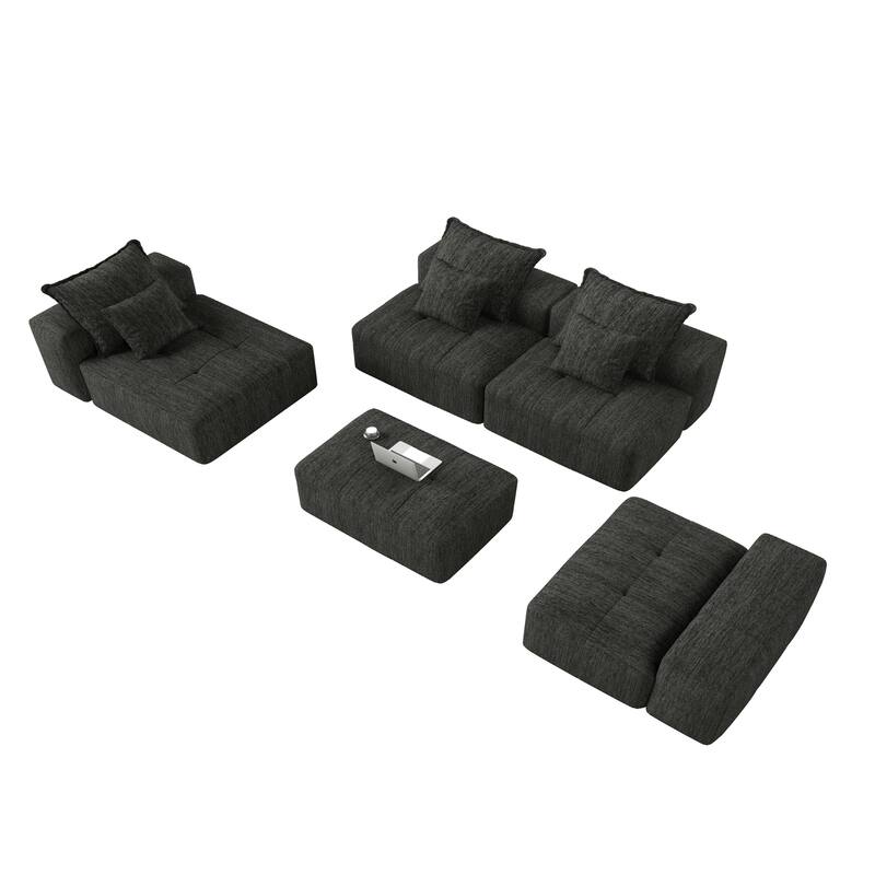 Modern Oversized Modular Sectional Sofa with Sparkling Chenille Fabric, 6 Pillows, No Assembly Required