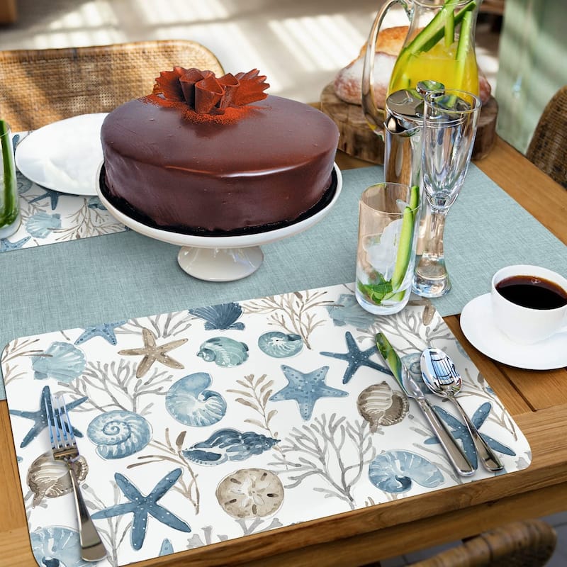 CounterArt Blue Escape Reversible Easy Care Flexible Plastic Placemat 4 Pack Made in The USA