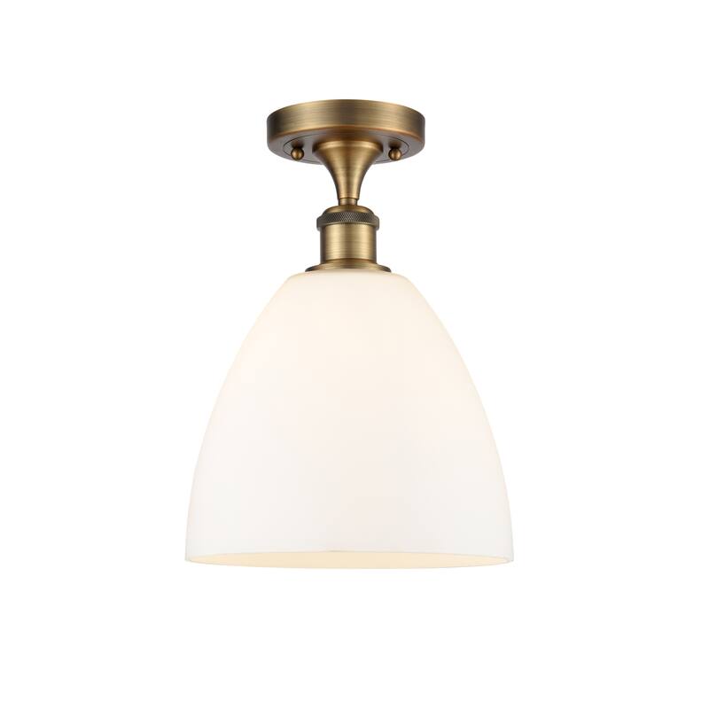 Innovations Lighting Bristol Glass - 1 Light 9" Semi-Flush Mount - Brushed Brass/Matte White