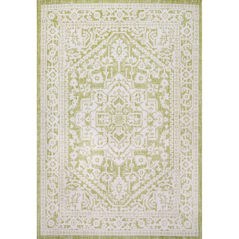 JONATHAN Y Rozetta Medallion Textured Weave Indoor/Outdoor Area Rug - 3 X 5 - Green/Cream