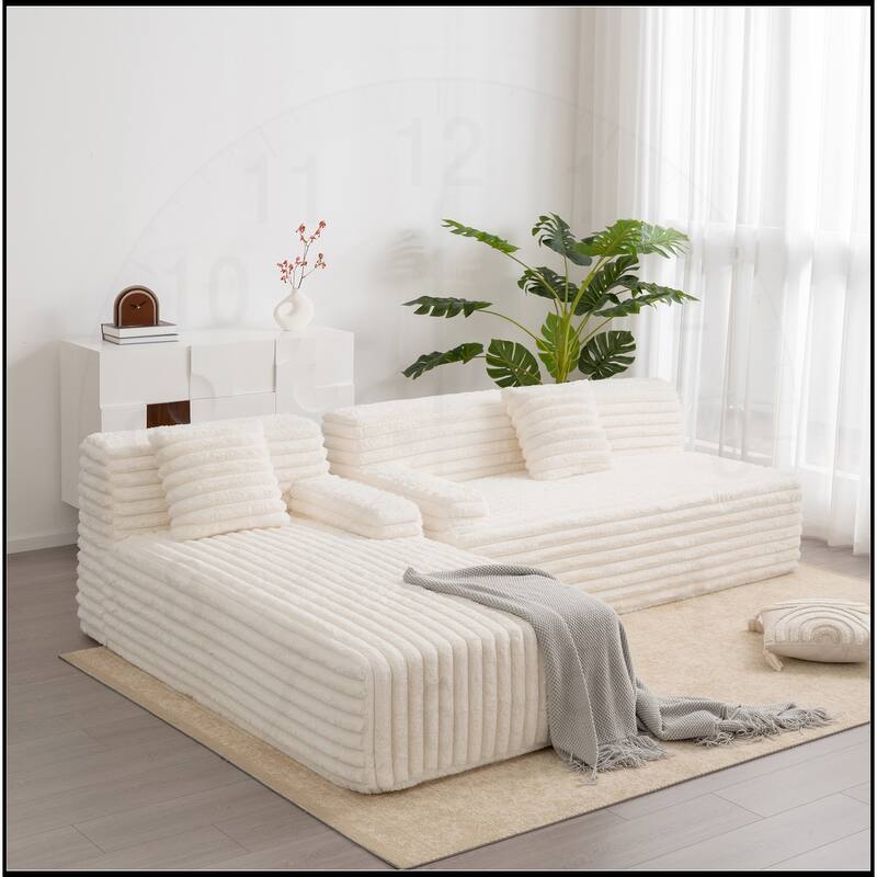110" Cloud Sectional Sofa Upholstered Free-combined - Beige