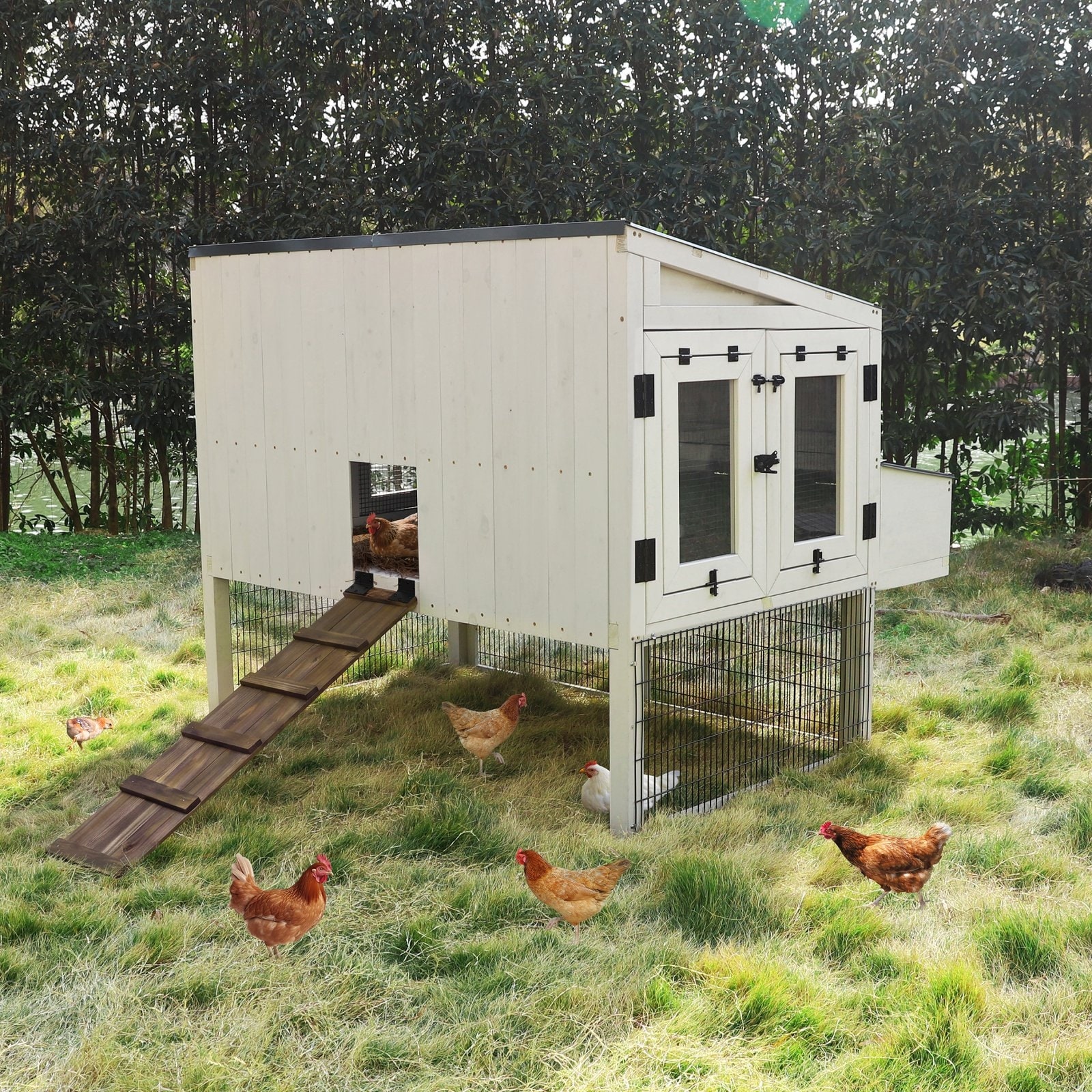 VEIKOUS 5 ft. x 6 ft. Large Cedar Wooden Chicken Coop with 4 Nesting Boxes & 3 Roosting Bars