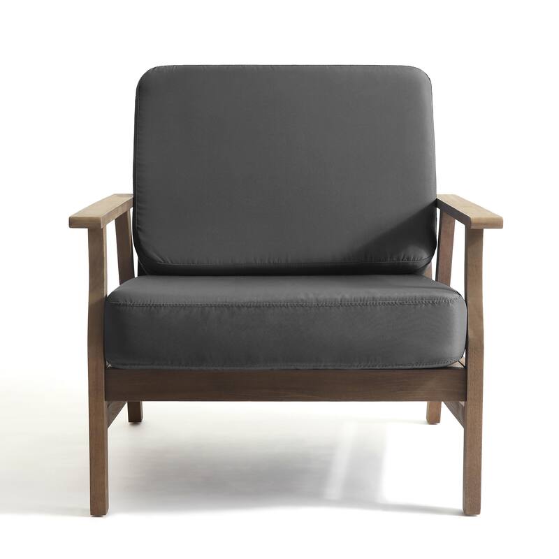 2 Set Outdoor Patio Acacia Wood Arm Chair With Cushion