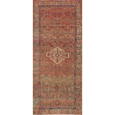 Geometric Zanjan Persian Vintage Runner Rug Handmade Wool Carpet - 3'7"x 9'10"