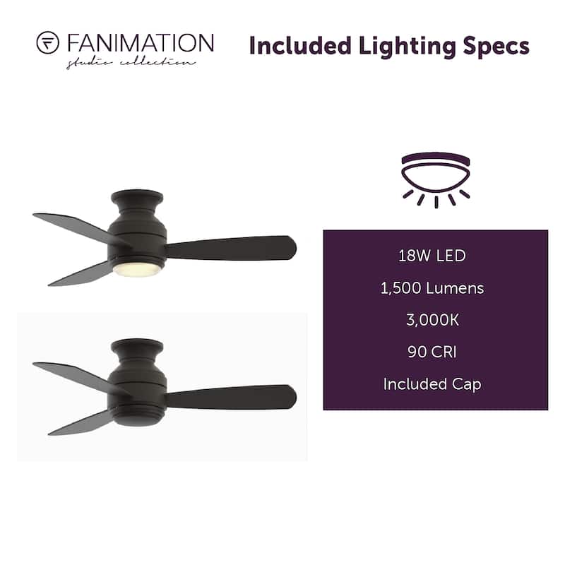 Fanimation Studio Collection Level 44 inch Matte Greige Flush Mount Ceiling Fan with LED Light and Wall Control
