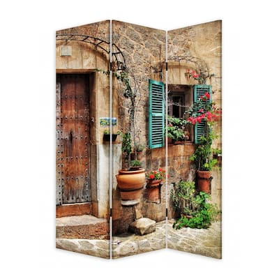 Romantic European Street Three Panel Room Divider Screen