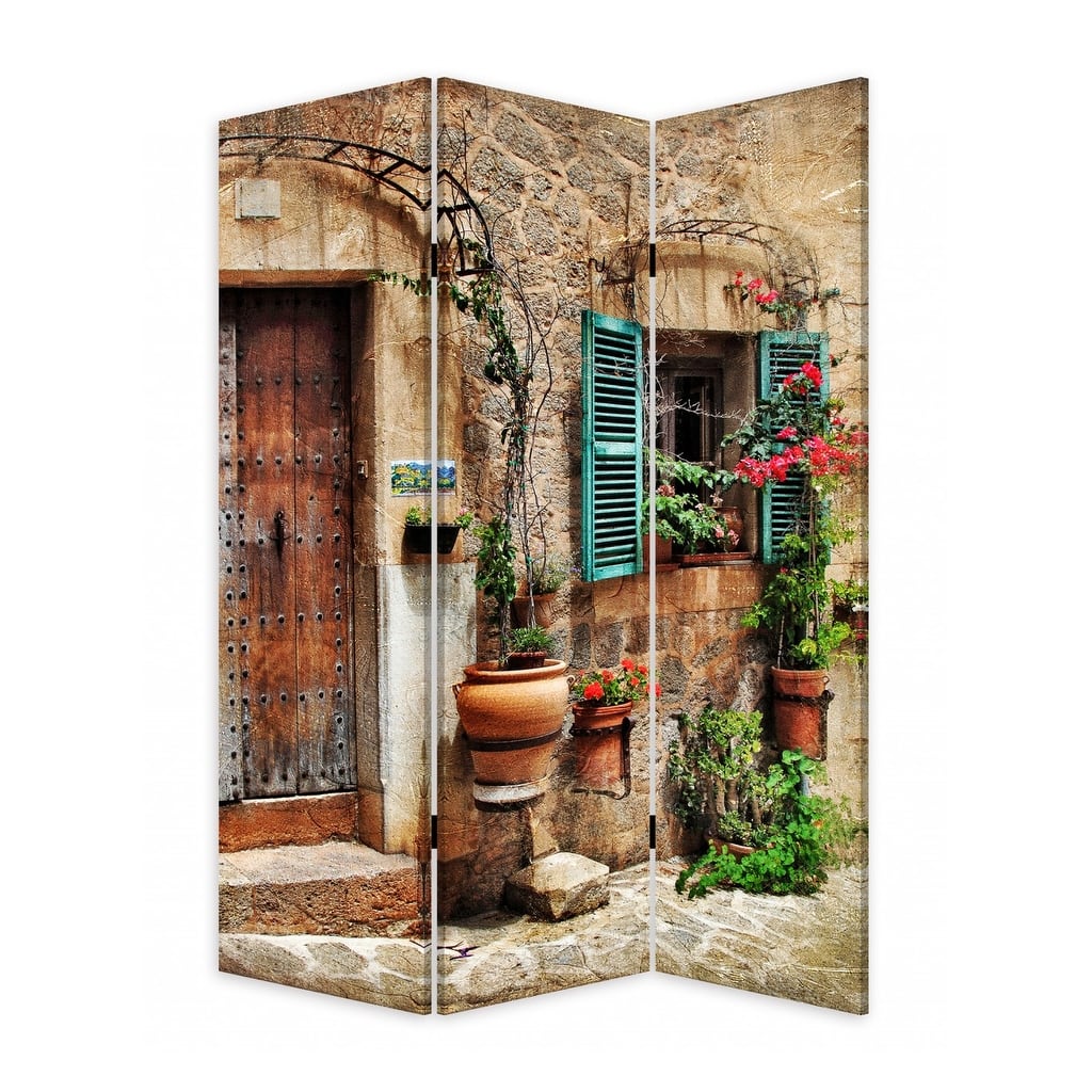 Romantic European Street Three Panel Room Divider Screen