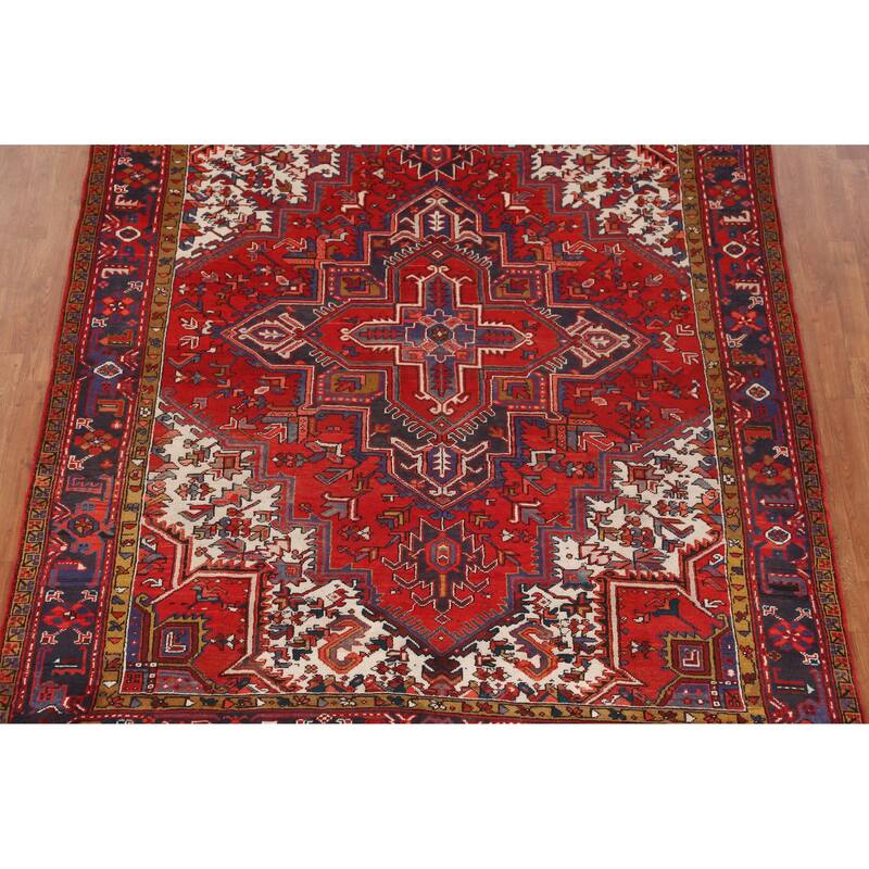 Hand Knotted Oriental 100% Wool Carpet Traditional Medallion Red Heriz Area Rug - 9' 1'' X 7' 3''