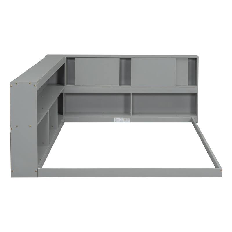 Floor Bed with L-shaped Bookcases and sliding doors