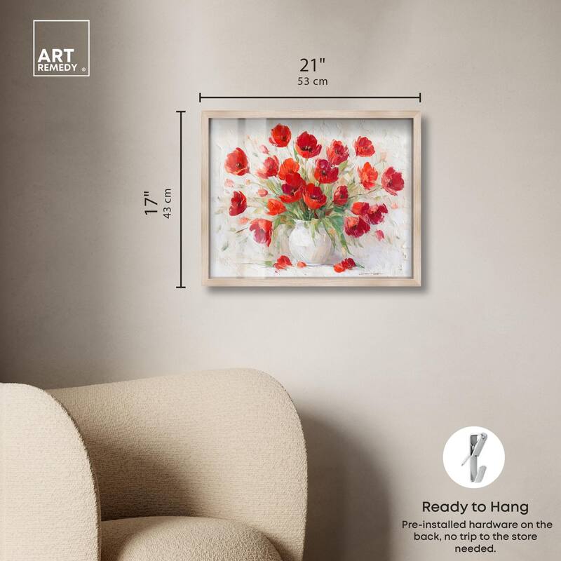 Red Blooms in a Vase Shadowbox by Art Remedy