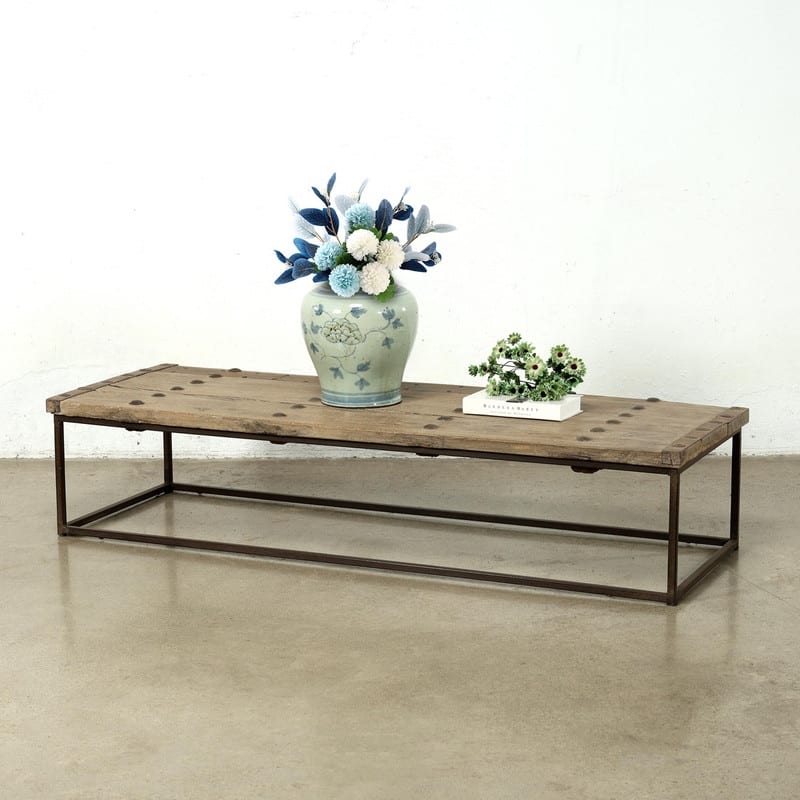 Vintage Iron-Studded Reclaimed Door Coffee Table Approx. 68-70 Inches Wide 24-26 Inches Deep