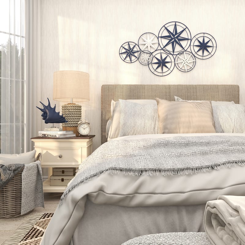 Metal Star Indoor Outdoor Cutout Compass Home Wall Decor with Overlapping Circular Frames - Blue - Roche River Decor