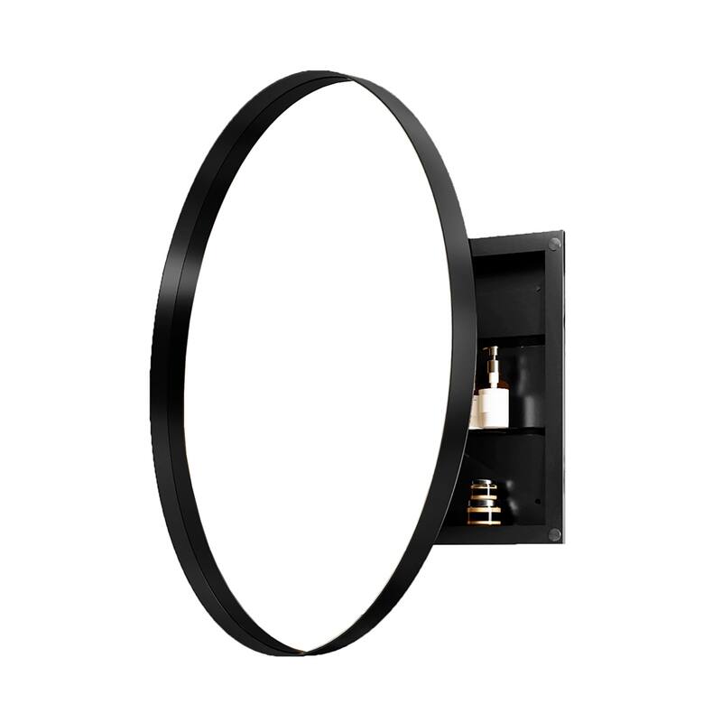 Recessed Black Metal Framed Medicine Cabinet with Mirror, Adjustable Shelves, Wall Mirror Storage for Bathroom