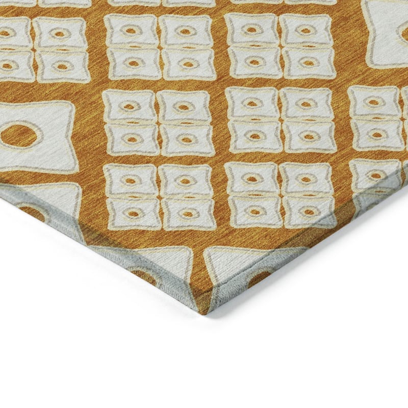 Orange And Ivory Geometric Washable Indoor Outdoor Area Rug - 3' x 5'