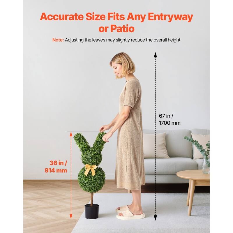 Set of 2 Artificial Topiary Trees 36" Faux Green Plants with PE Leaves & Iron Trunks, Weather-Resistant Decorative Greenery