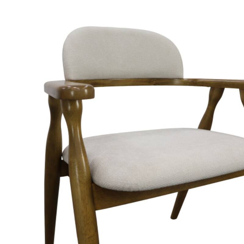 Christopher Knight Home - Mid-Cenutry Farmhouse Upholstered Wood Dining Chairs with Curved Backrest and Armrest, Set of 2