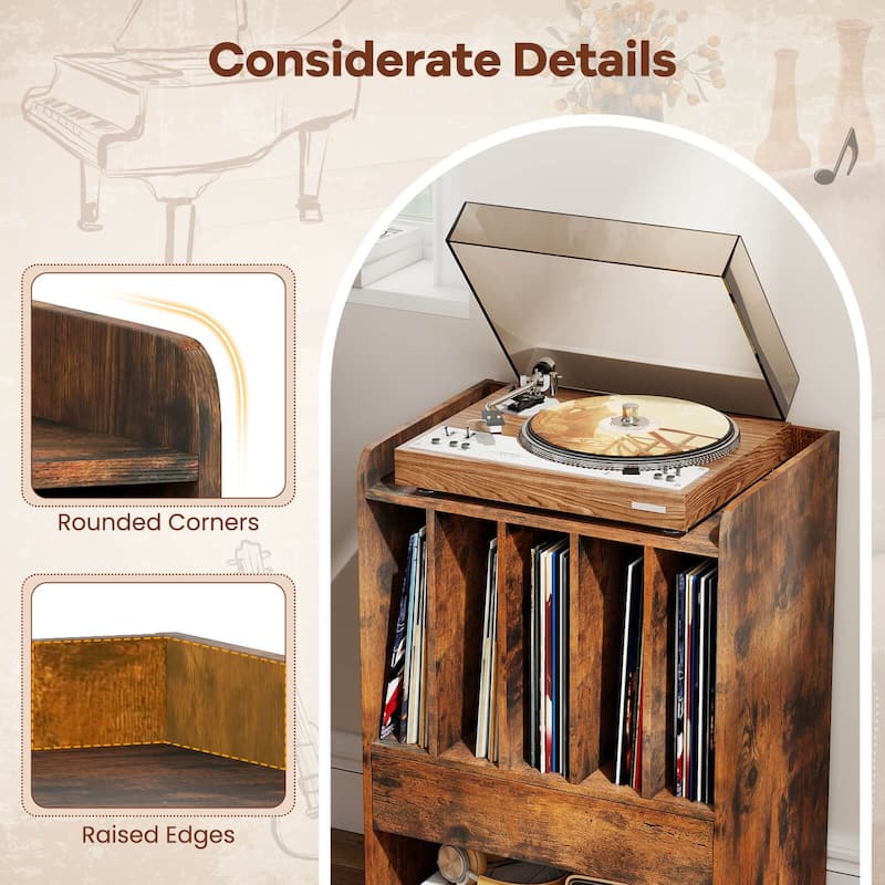 Costway Record Player Stand with Drawer & Record Holder,Lockable - See Details